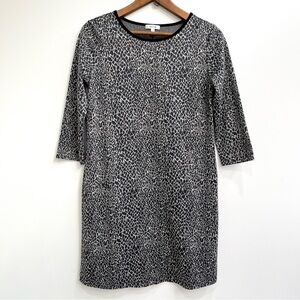Tyler Boe black gray animal print shift dress pockets 3/4 length sleeves small